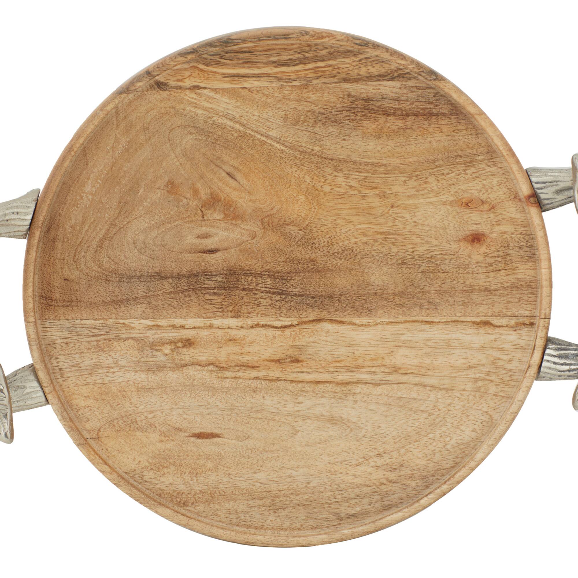 Brown Round Mango Wood Farmhouse Tray Set
